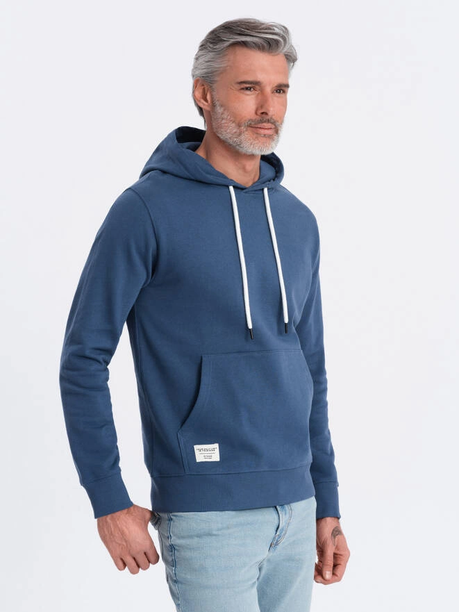 Men's kangaroo sweatshirt with hood - navy blue V4 OM-SSBN-0177