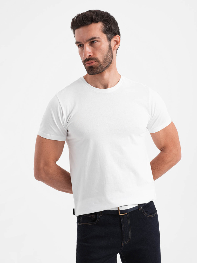 Tricou clasic din bumbac pentru bărbați BASIC - alb V4 OM-TSBS-0146