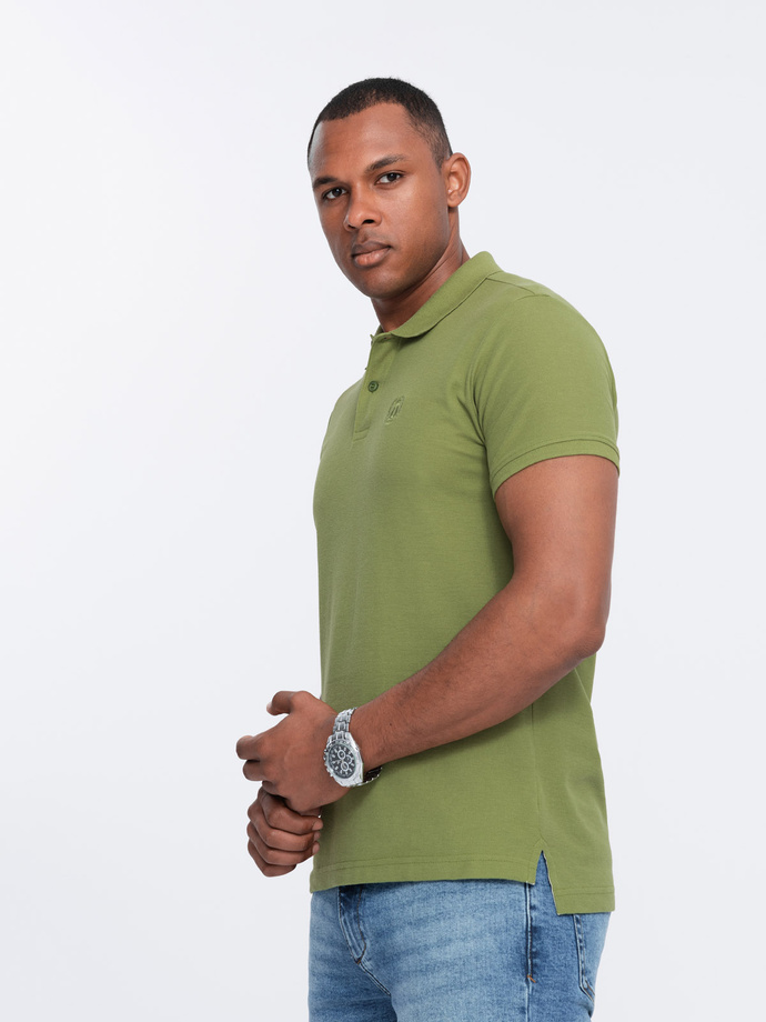 Tricou polo BASIC pentru bărbați în tricou piqué - verde oliv V21 OM-POBS-0100