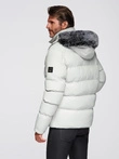 Men's quilted jacket with hooded ramonesque cut - light grey V4 OM-JAHP-0252