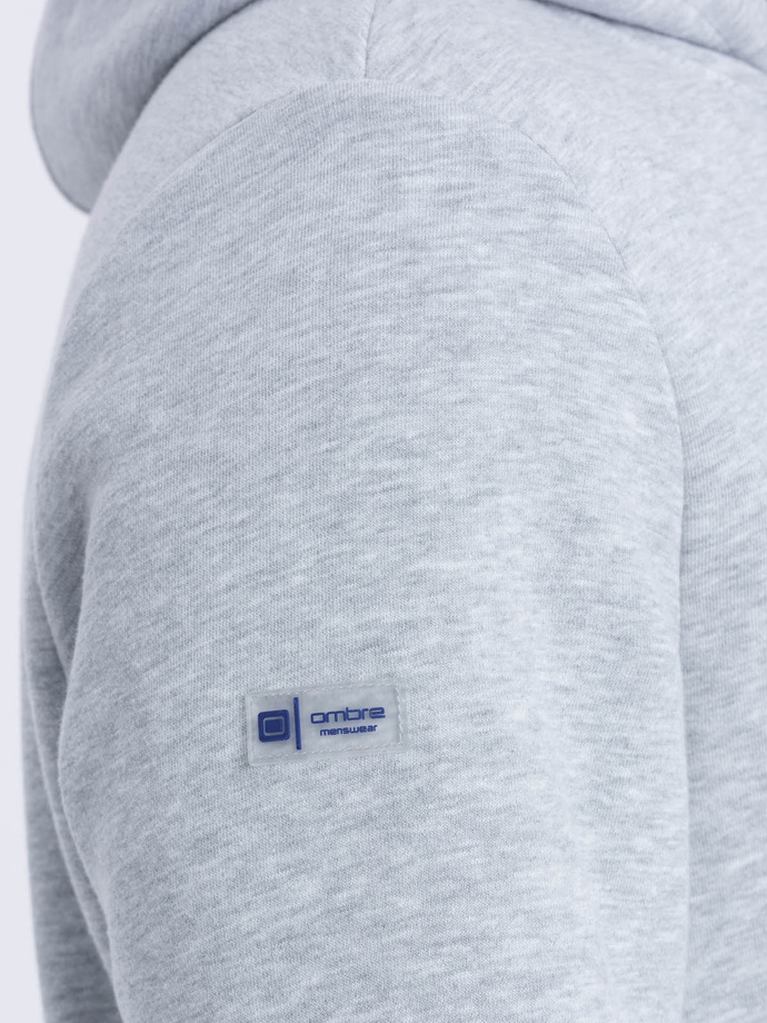 Men's hoodie with zippered pocket - gray melange V5 OM-SSNZ-22FW-006