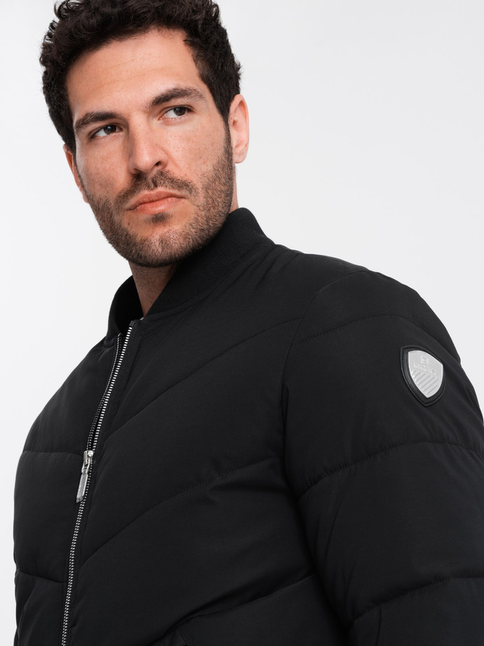 Men's quilted bomber jacket with metal zippers - black V1 OM-JALP-0143