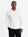 Structured men's polo longsleeve with patch - white V2 OM-POLS-0131