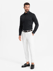 Classic men's SLIM FIT shirt in satin fabric - black V4 OM-SHOS-0176