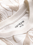 Tricou bărbătesc cu imprimeu integral în frunze contrastante - bej deschis V1 OM-TSFP-0180