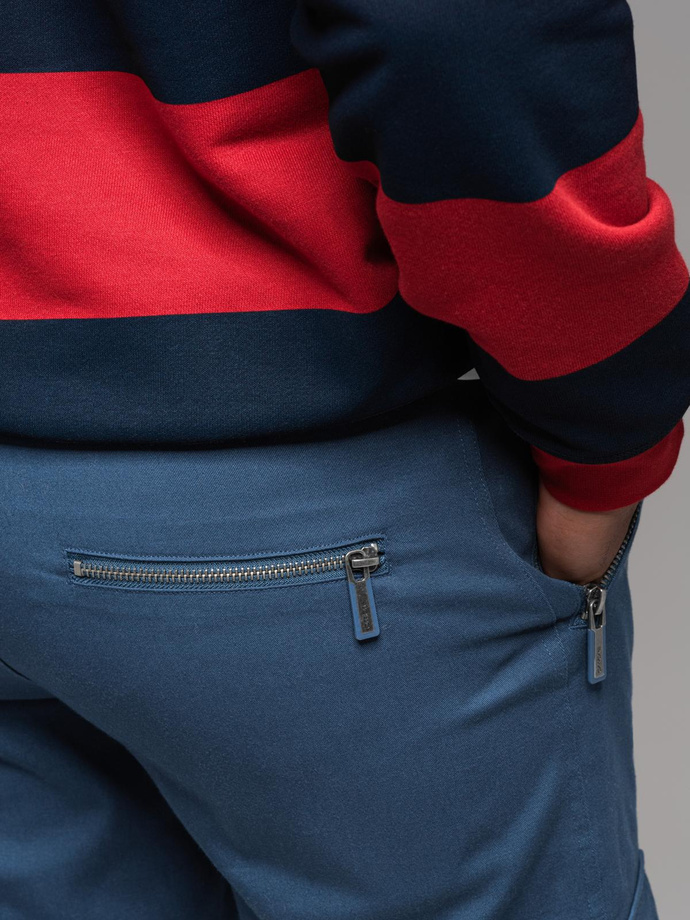 Men's STRAIGHT LEG cargo pants with zippered pockets - dark blue V1 OM-PACG-0204