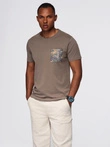 Men's cotton t-shirt with printed pocket - dark olive V1 OM-TSPT-0227
