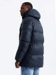 Jachetă puffer lungă pentru bărbați cu buzunare - albastru marin V3 OM-JALJ-0186