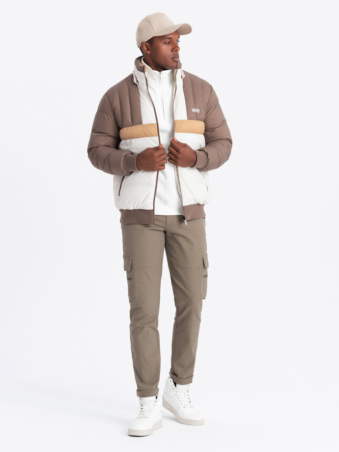 Colorful retro men's sports jacket - beige and white V2 OM-JALP-0175