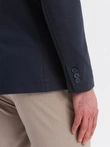 Jachetă SLIM pentru bărbați din tricot subtil structurat - albastru marin V3 OM-BLZB-0101