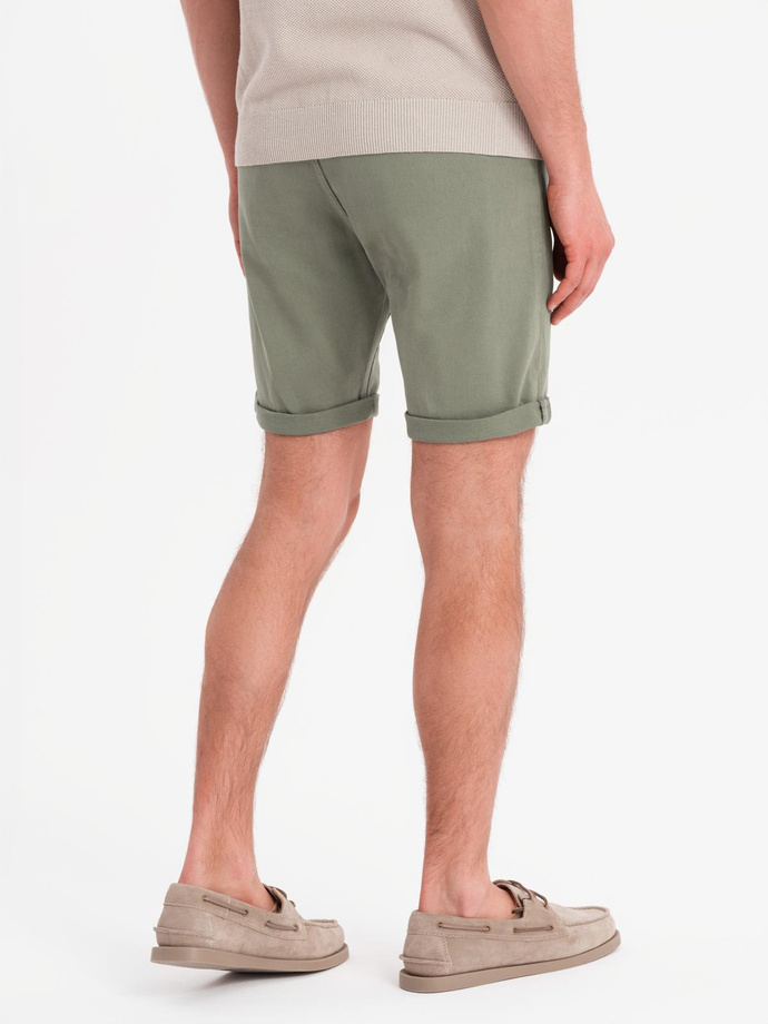 Men's classic denim shorts with rolled up leg - light olive V5 OM-SRDS-0162