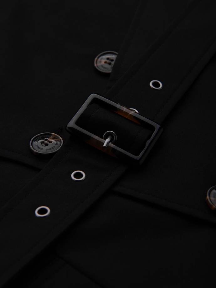 Trench elegant pentru bărbați SLIM FIT cu curea - negru V2 OM-COSC-0126