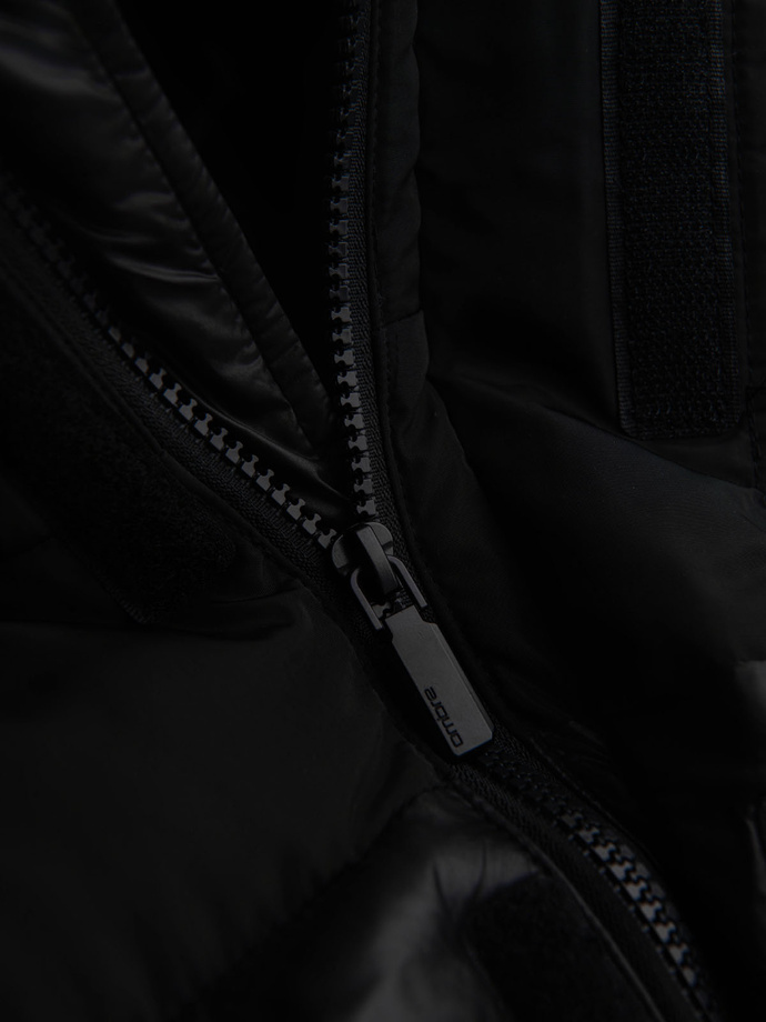 Jachetă matlasată pentru bărbați cu guler înalt și glugă - negru V1 OM-JALJ-0266