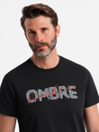 Tricou bărbătesc din bumbac cu logo dublu imprimat - negru V2 OM-TSPT-0211