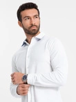 Vyriški trikotažiniai SLIM FIT marškiniai ilgomis rankovėmis - balti V1 OM-SHCS-0177