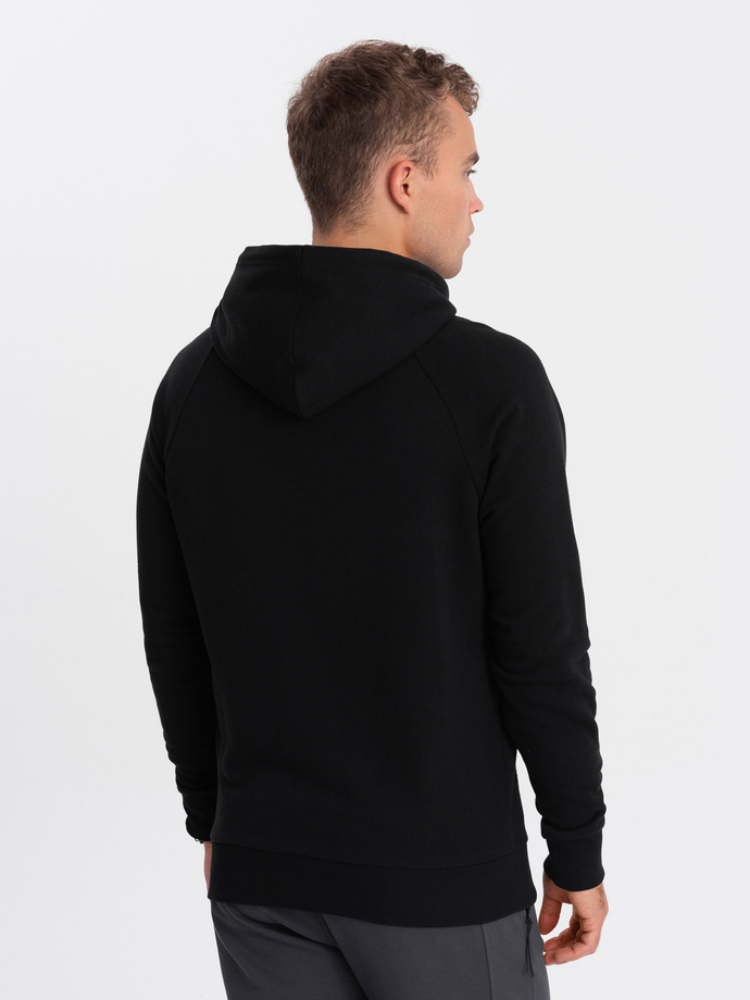 Men's non-stretch hooded sweatshirt with print - black V3 OM-SSPS-0153