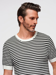 Tricou bărbătesc tricotat cu dungi marinărești și împletitură openwork - alb și negru V1 OM-TSCT-0255
