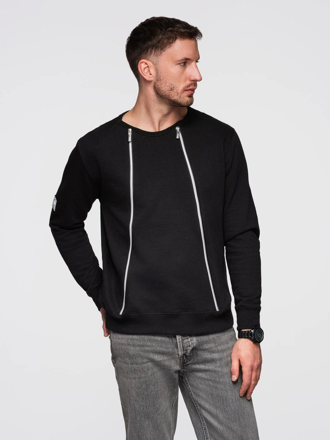 Men's sweatshirt with decorative front zips - black V1 OM-SSNZ-0187