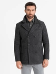 Men's short double-breasted wool coat - graphite V1 OM-COWC-0115