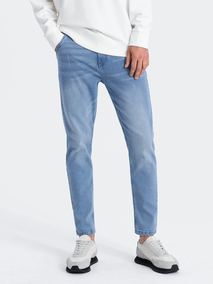 Pánské džínové kalhoty SKINNY FIT s kapsami chino - světle modré V2 OM-PADP-0100