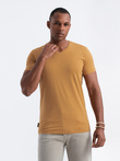 Tricou clasic din bumbac pentru bărbați BASIC, cu decolteu tip echipaj - muștar melange V19 OM-TSBS-0145