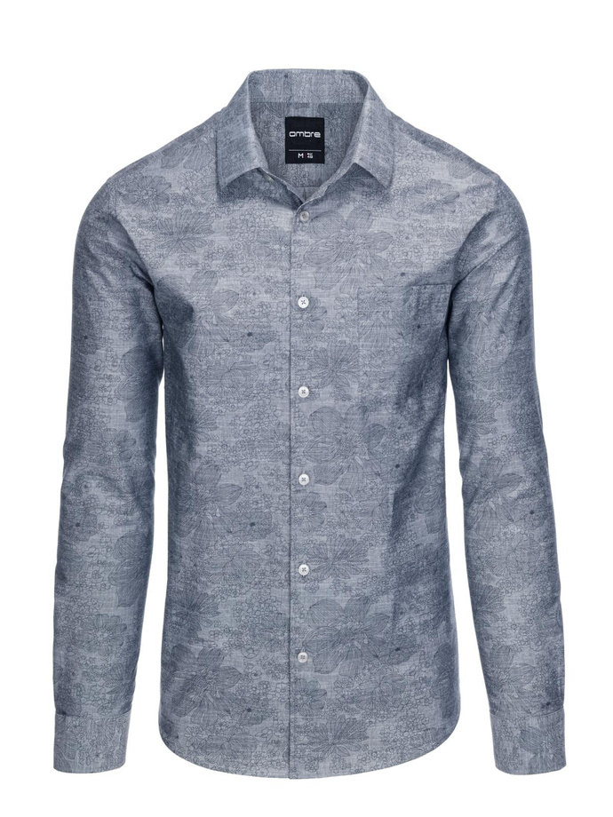 Classic flannel men's floral cotton shirt - grey V3 K701