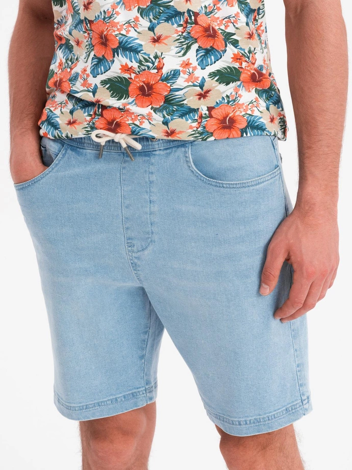 Pánské šortky s elastickým pasem a pracím efektem - světle modré V1 OM-SRDS-0192