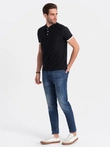 Tricou polo fără guler pentru bărbați - negru V8 OM-TSCT-0156