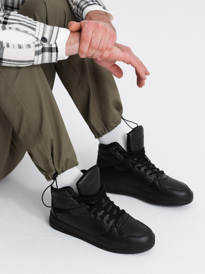 Men's pants with cargo pockets and leg hem - dark olive green V1 OM-PACG-0189