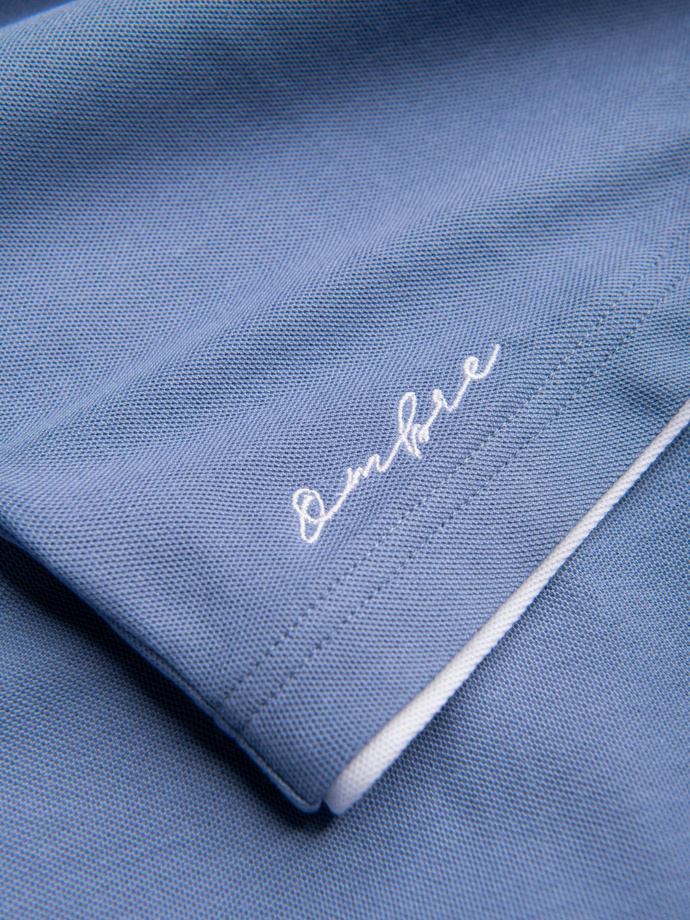 Men's cotton polo shirt with contrast trim - blue V3 OM-POSS-0113