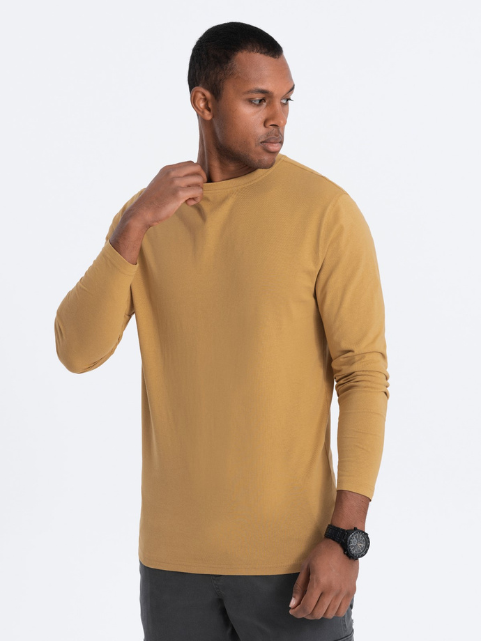 Men's BASIC longsleeve with round neckline - mustard V10 OM-LSBL-0106