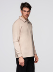 Men's structured knit polo collar sweatshirt - beige V2 OM-SSNZ-0149