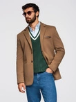 Men's knitted jacket with a fitted cut - light brown V4 OM-BLZB-0100
