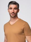 Men's BASIC classic cotton T-shirt with a v-neck - brown V9 OM-TSBS-0237