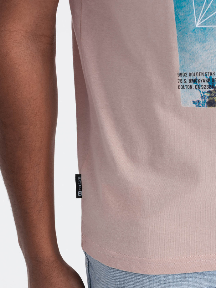 Men's printed cotton t-shirt California - pink V2 OM-TSPT-0128