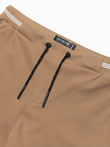 Men's knitted shorts with decorative elastic waistband - light brown V4 OM-SRCS-0110