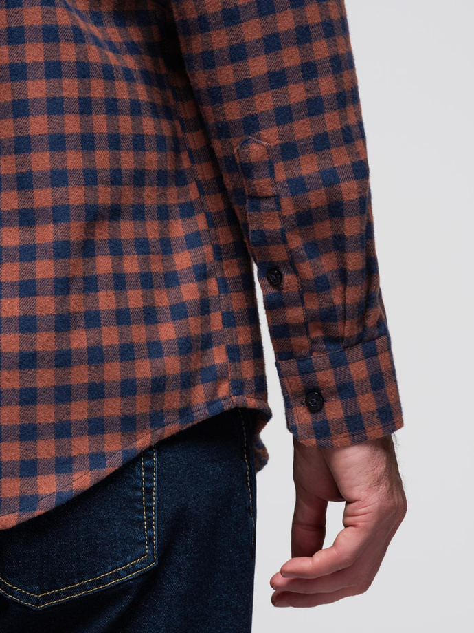 Cămașă bărbătească din flanelă cu carouri - albastru marin și negru V6 OM-SHCS-0150