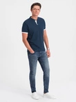 Tricou polo fără guler pentru bărbați - albastru marin V4 OM-TSCT-0156