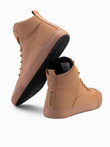 Men's ankle sneaker boots with decorative tabs - brown V3 OM-FOSH-0176 