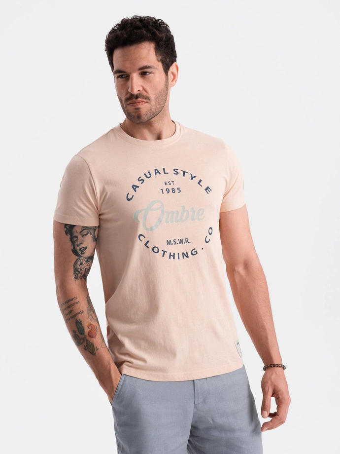 Ombre Casual Style men's printed t-shirt - light pink V3 OM-TSPT-0144