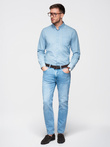 Men's patterned thin denim shirt with pocket - light blue V1 OM-SHDS-0179