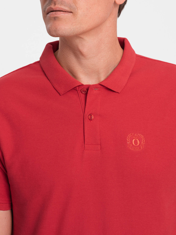 Men's pique knit polo shirt - dark red V14 S1374