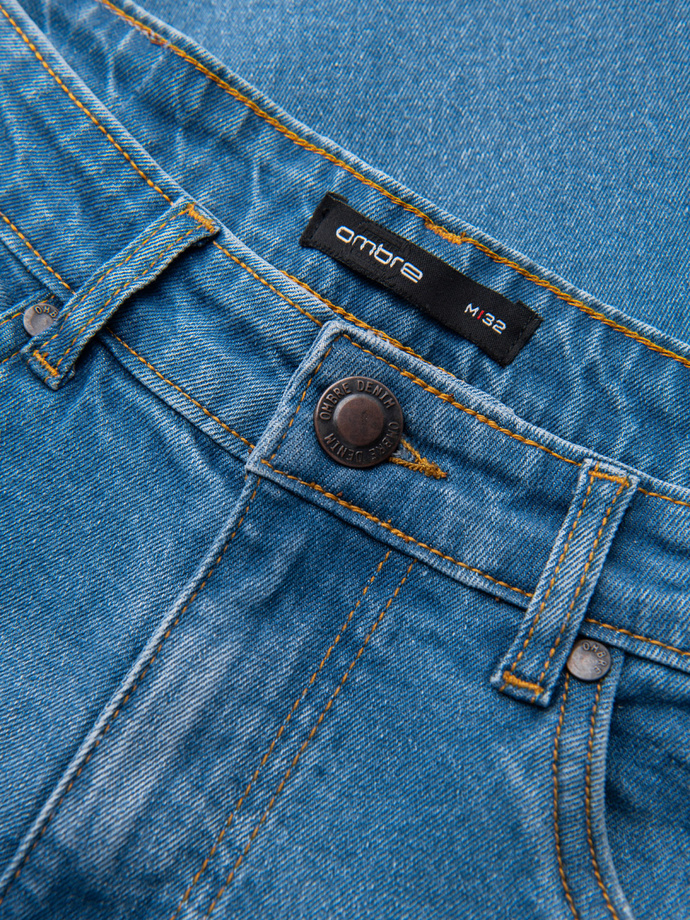 Men's jeans with REGULAR FIT rubs - blue V3 OM-PADP-0241