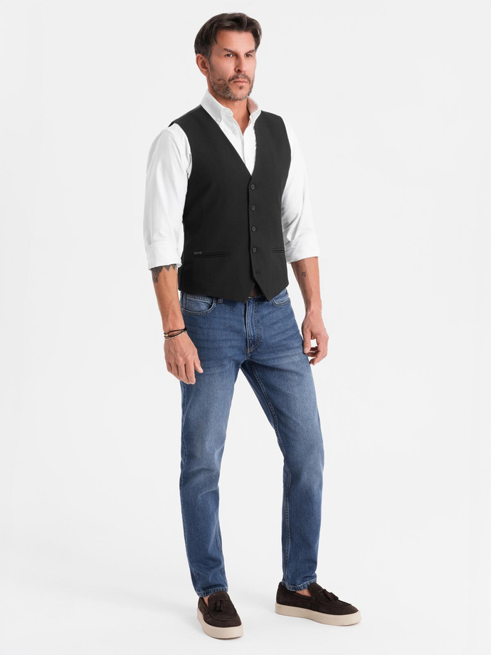 Elegant men's SLIM FIT herringbone vest - black V3 OM-BLZV-0143