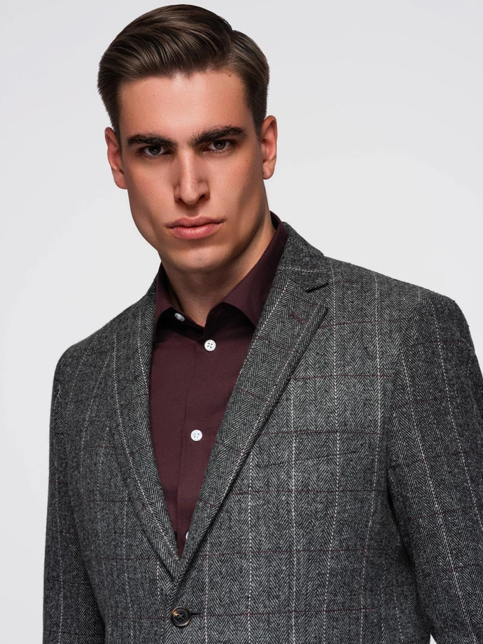 Blazer elegant pentru bărbați din amestec de lână - gri V1 OM-BLZB-0137