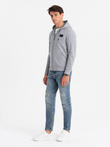 Men's unbuttoned sweatshirt with hood and patch - grey V1 OM-SSZP-0140
