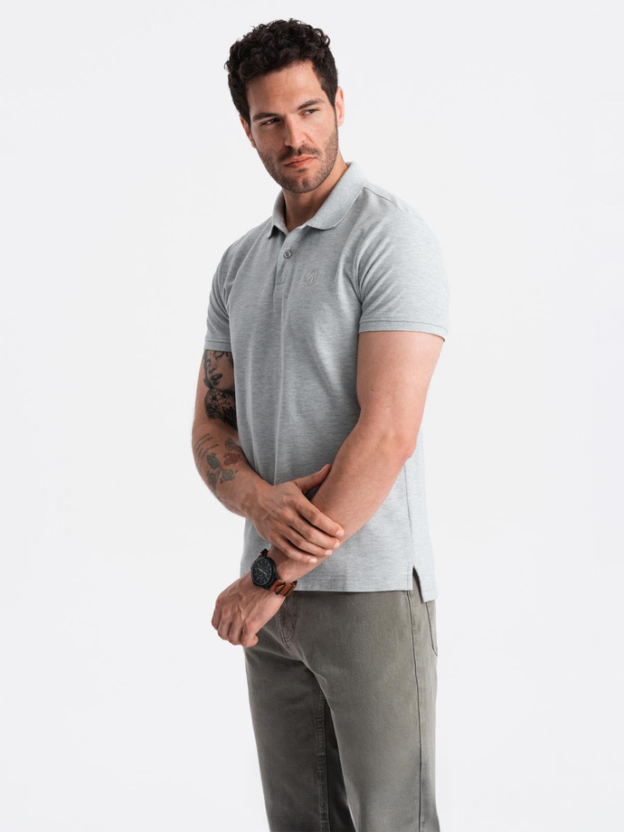 Tricou polo BASIC tricot piqué pentru bărbați, o singură culoare - gri V20 OM-POBS-0100
