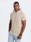Tricou bărbătesc casual din bumbac cu glugă - bej V5 OM-TSCT-22SS-001