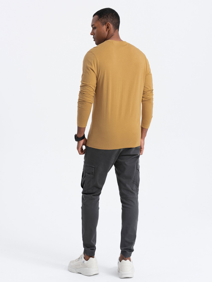 Men's BASIC longsleeve with round neckline - mustard V10 OM-LSBL-0106