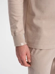 Men's tracksuit set sweatshirt with polo collar + pants - beige V2 Z71